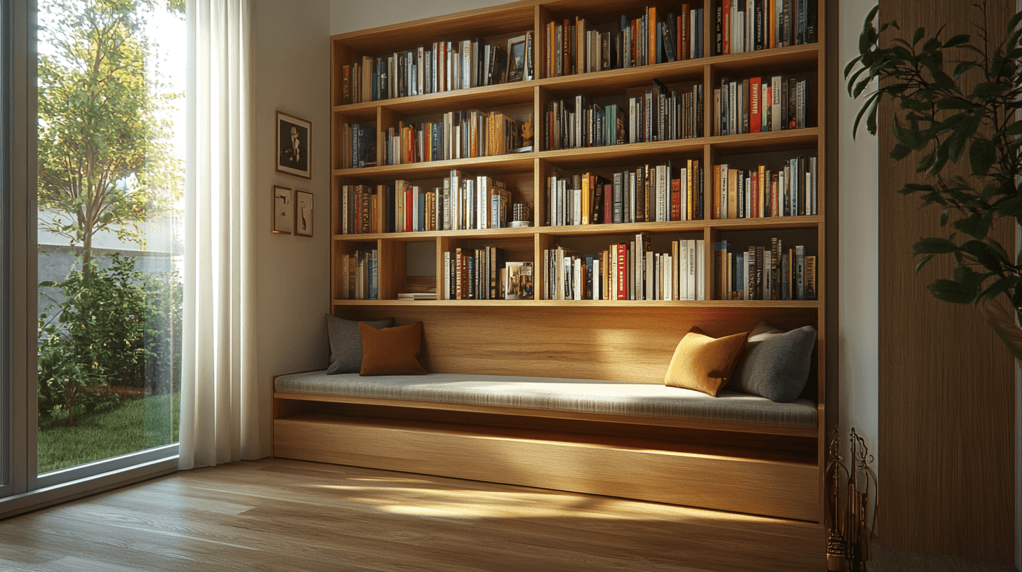 Un posto per leggere: scaffali con panca