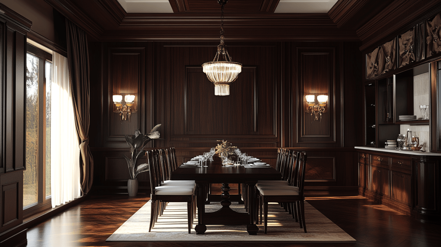 Sala da pranzo con elementi in legno scuro: accenti eleganti e accoglienti