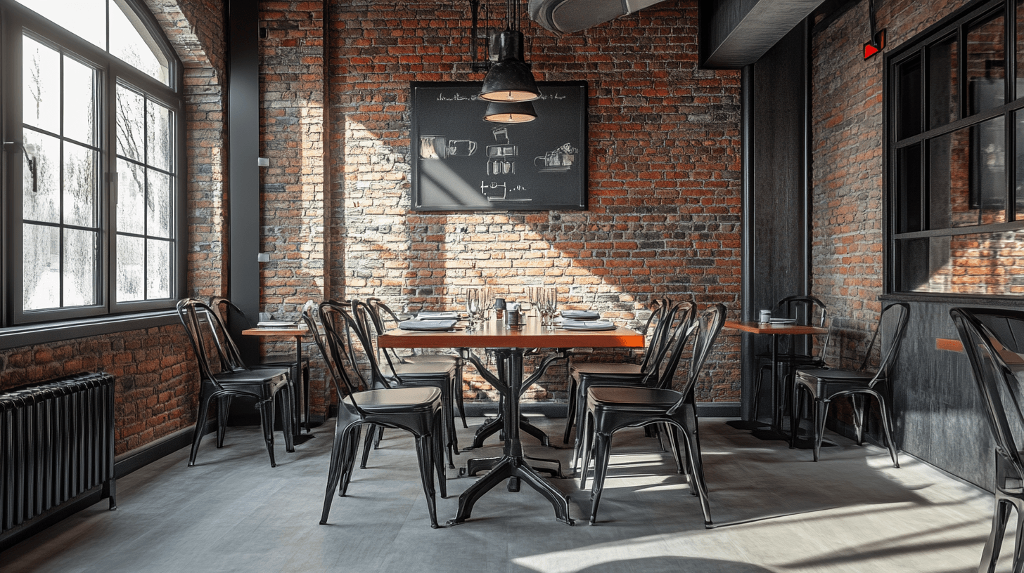 Atmosfera urbana nella sala da pranzo industriale