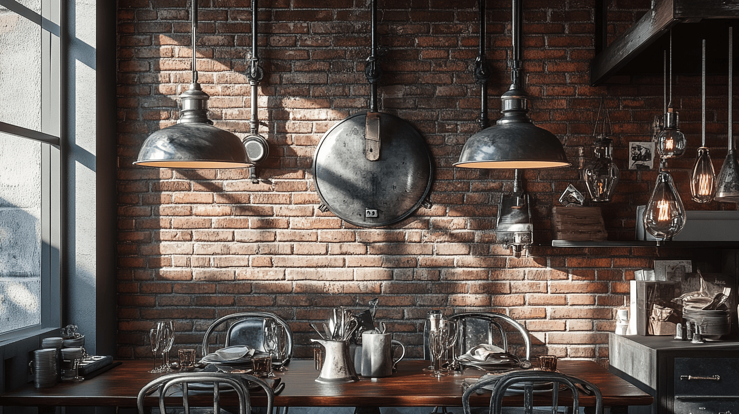 Elementi decorativi per lo stile industriale nella sala da pranzo