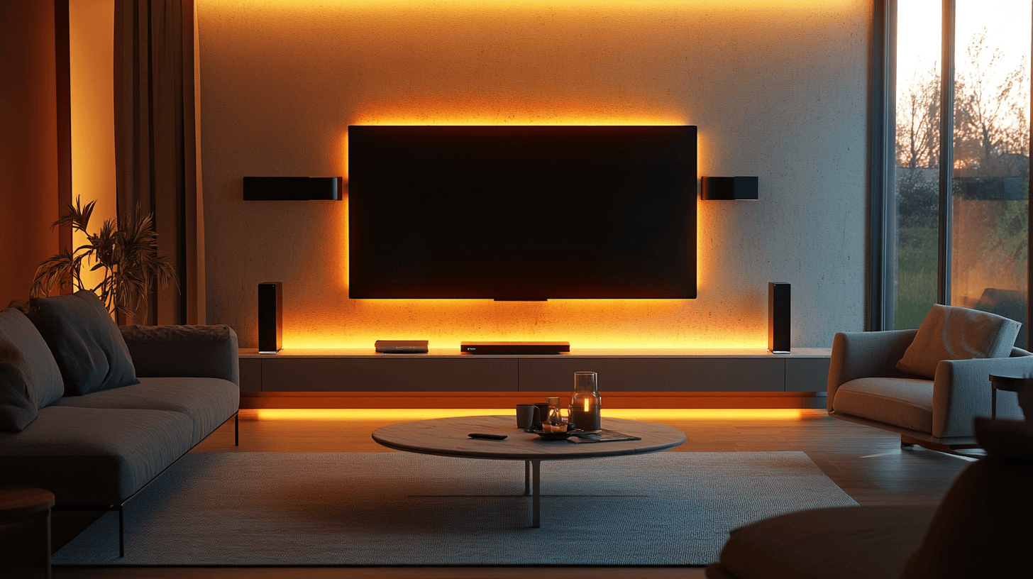 Soggiorno con parete multimediale integrata: mettere in scena la tecnologia con stile