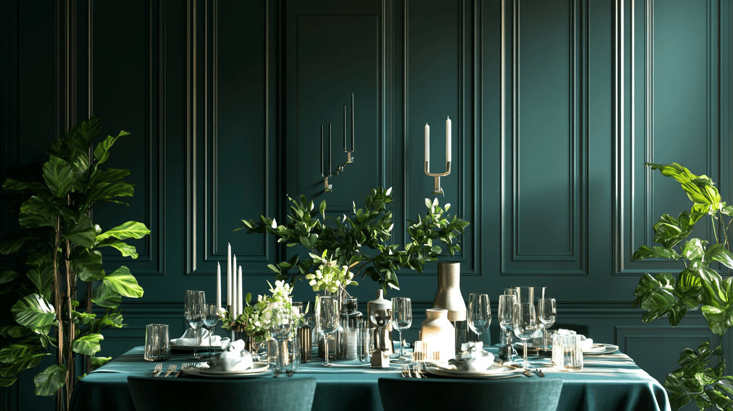 Decorazione in verde scuro: Accenti naturali per la tua sala da pranzo