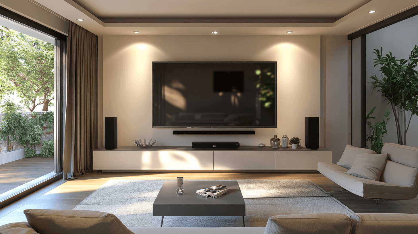 Soggiorno con angolo multimediale moderno: integrare la tecnologia con eleganza