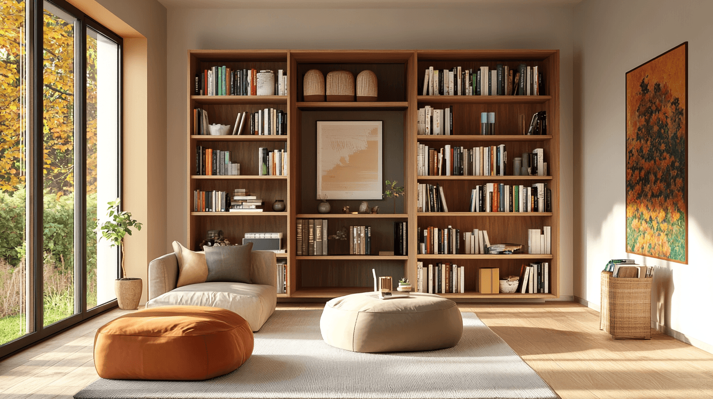 Soggiorno con libreria aperta: unire funzionalità e stile