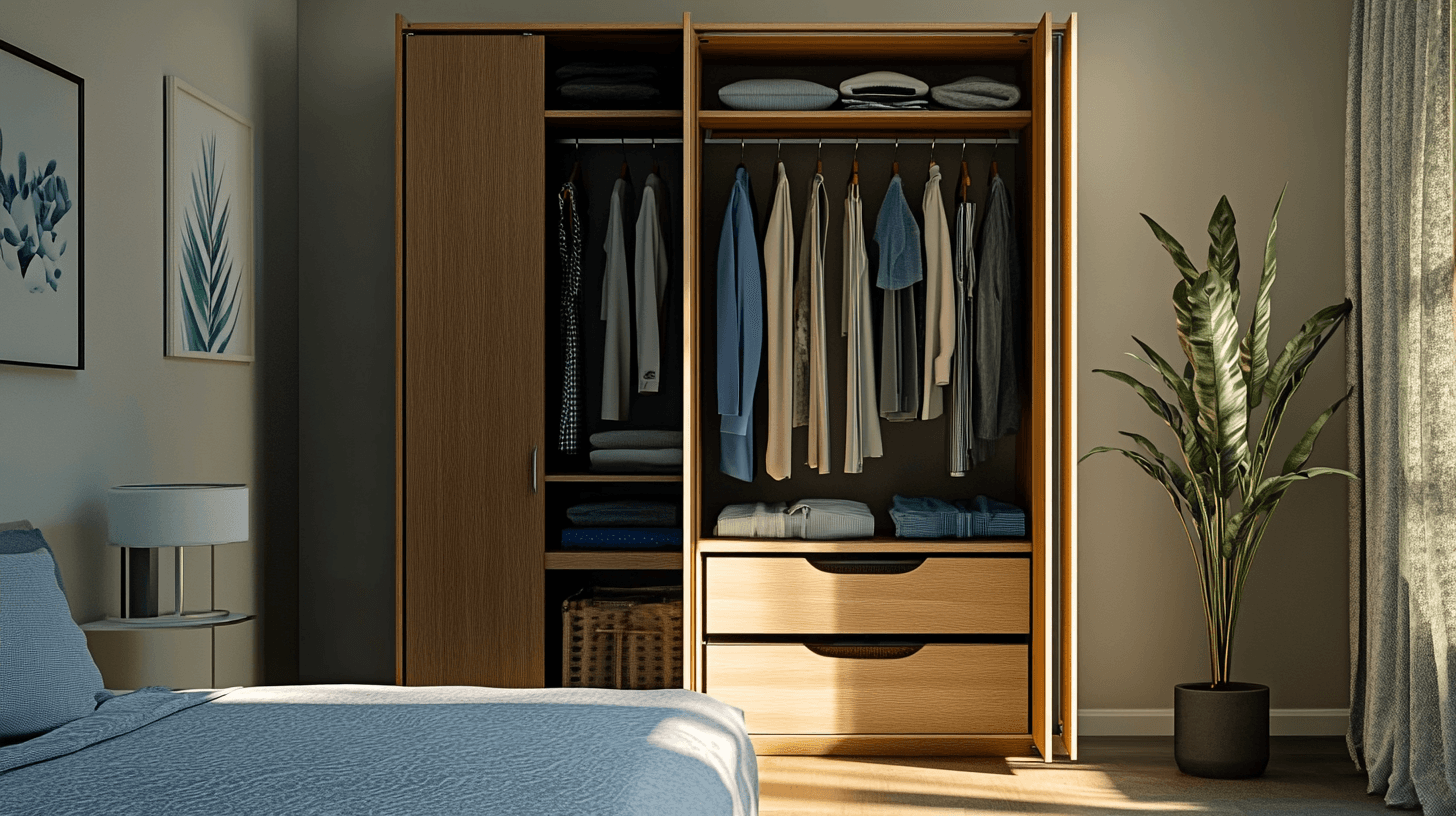 Camera da letto con cabina armadio aperta: ordine reso facile
