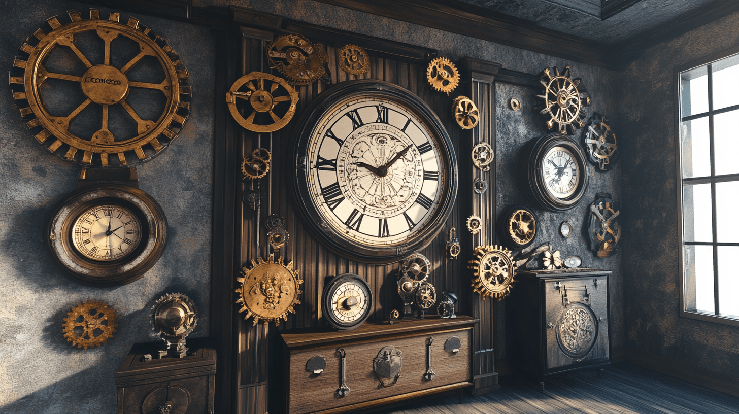 Decorazione in stile Steampunk: ingranaggi, orologi e altro