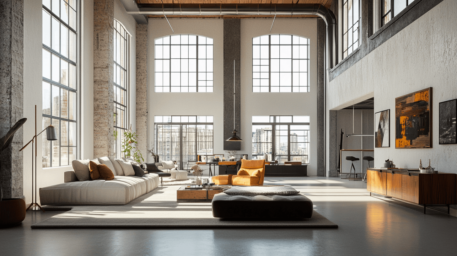 Soggiorno con carattere loft: Soffitti alti e spazi aperti