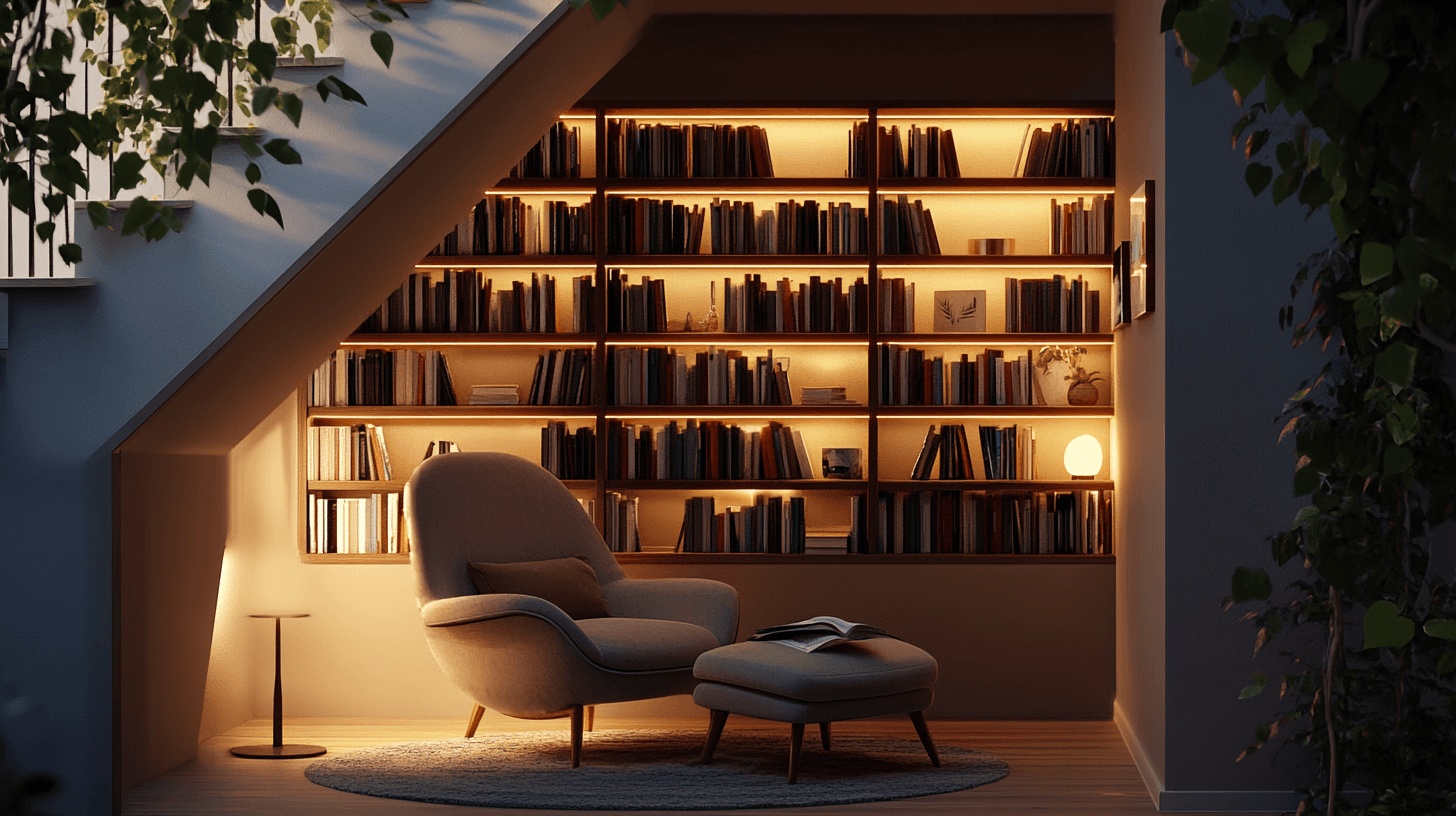 Libreria sotto le scale: utilizzare lo spazio in modo intelligente