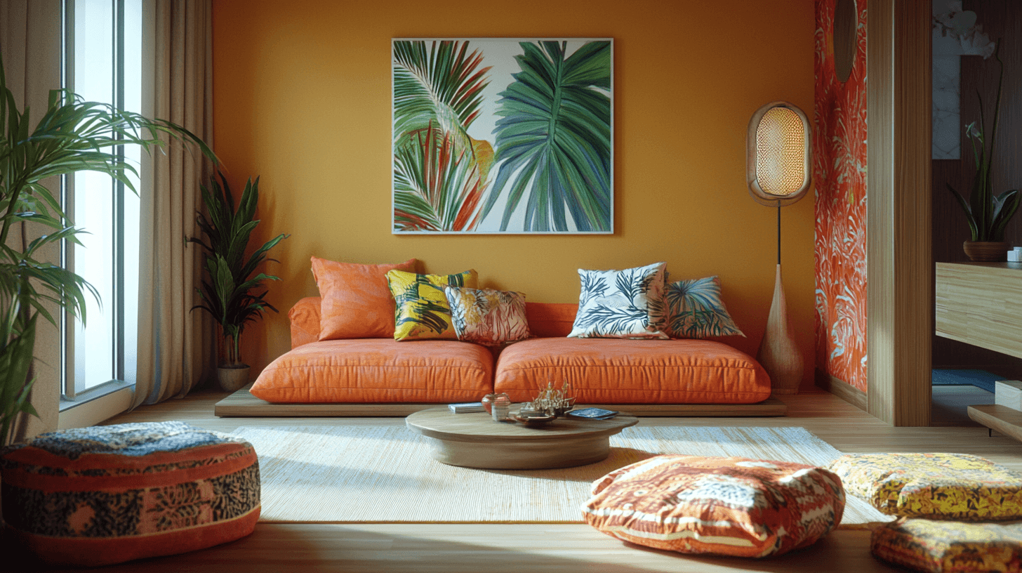 Palette di colori e tessuti in stile Tropical Modern