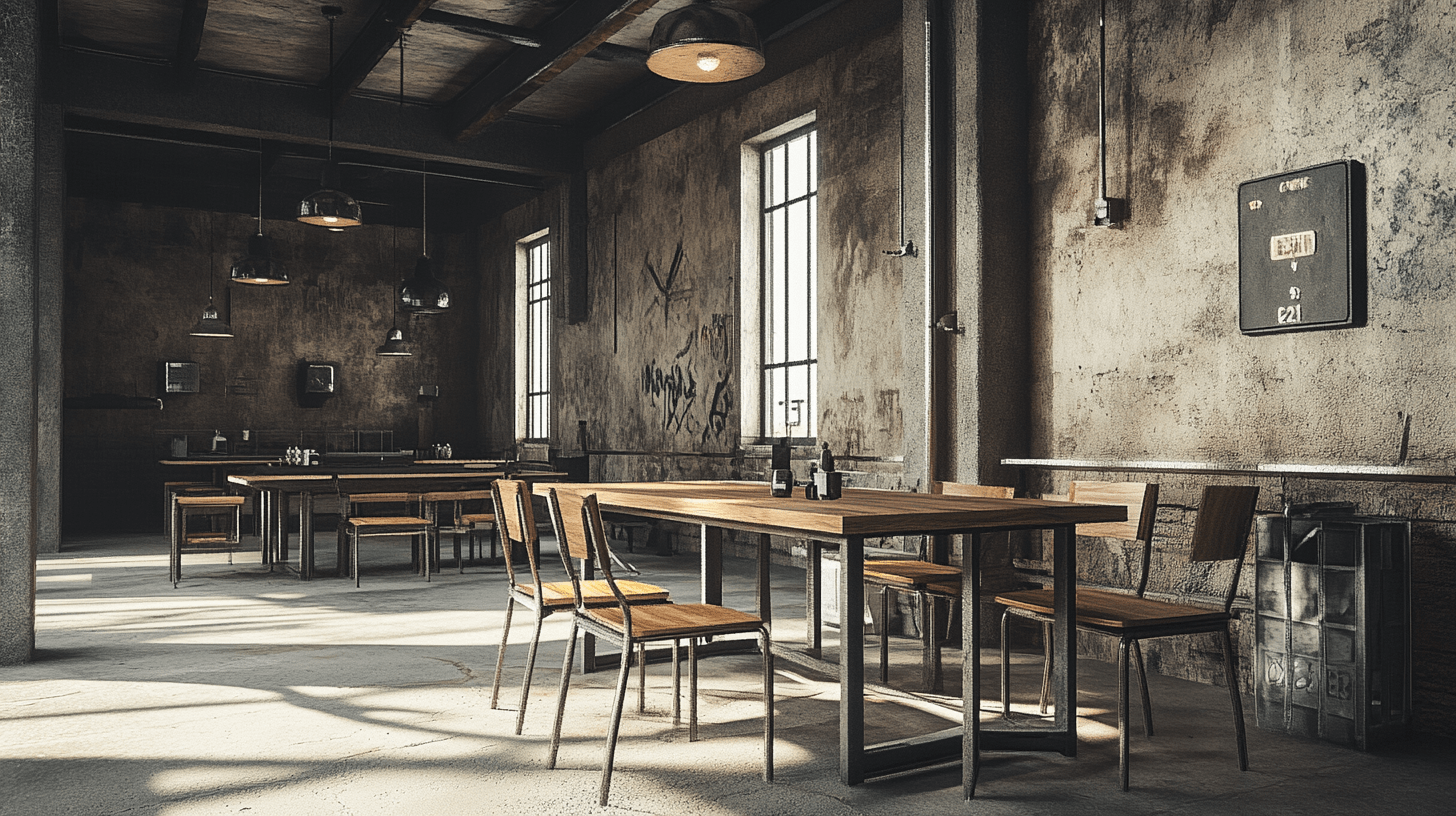 Sala da pranzo industriale: Materiali robusti e atmosfera urbana