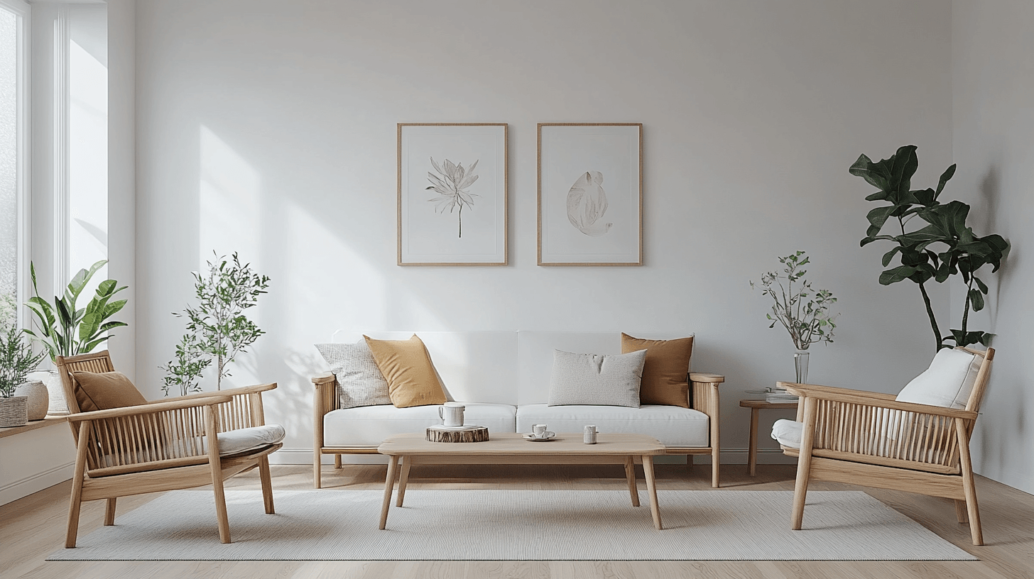 Schema di colori nel soggiorno scandinavo: Toni chiari e accenti naturali