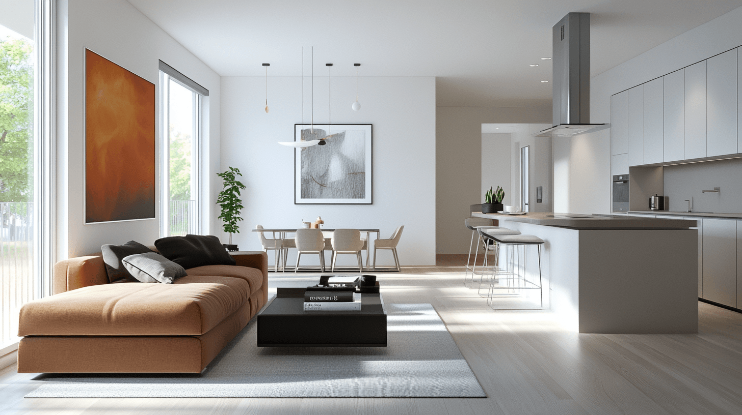 Soggiorno con cucina a vista e isola: Moderno e comunicativo