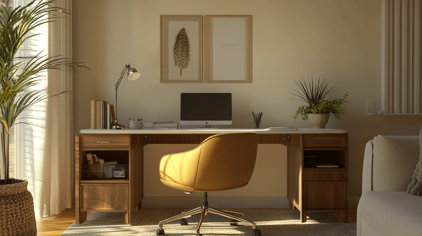 Ufficio a casa nel soggiorno: Postazione di lavoro elegante per casa