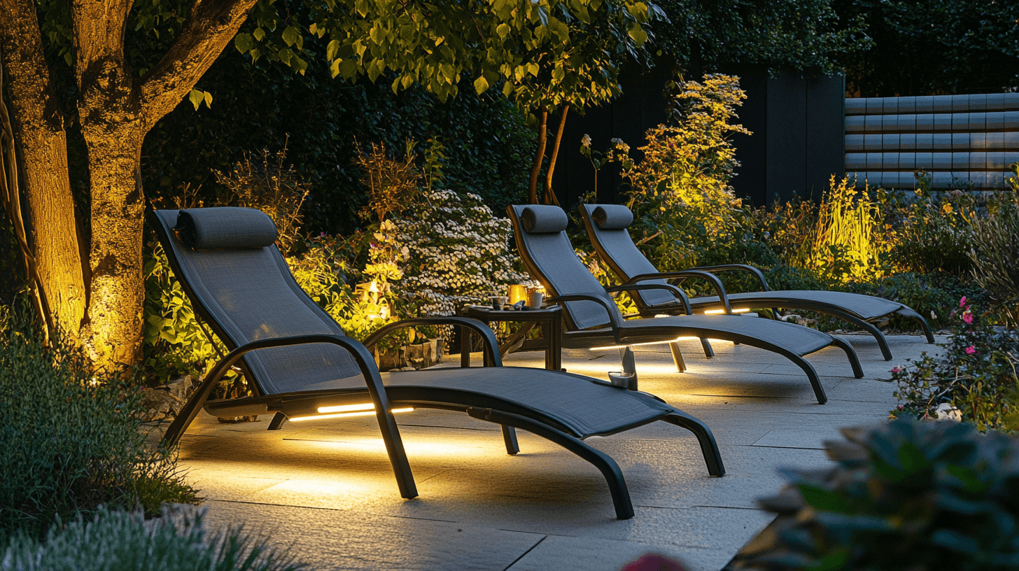 Diverse tipologie di mobili da giardino con illuminazione a LED
