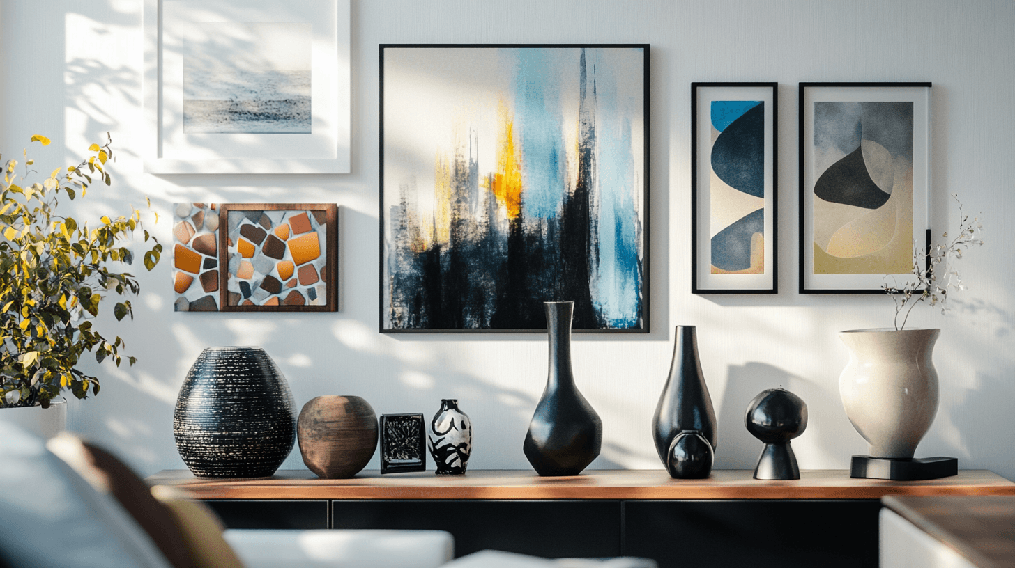Oggetti d'arte come accenti eleganti nel soggiorno