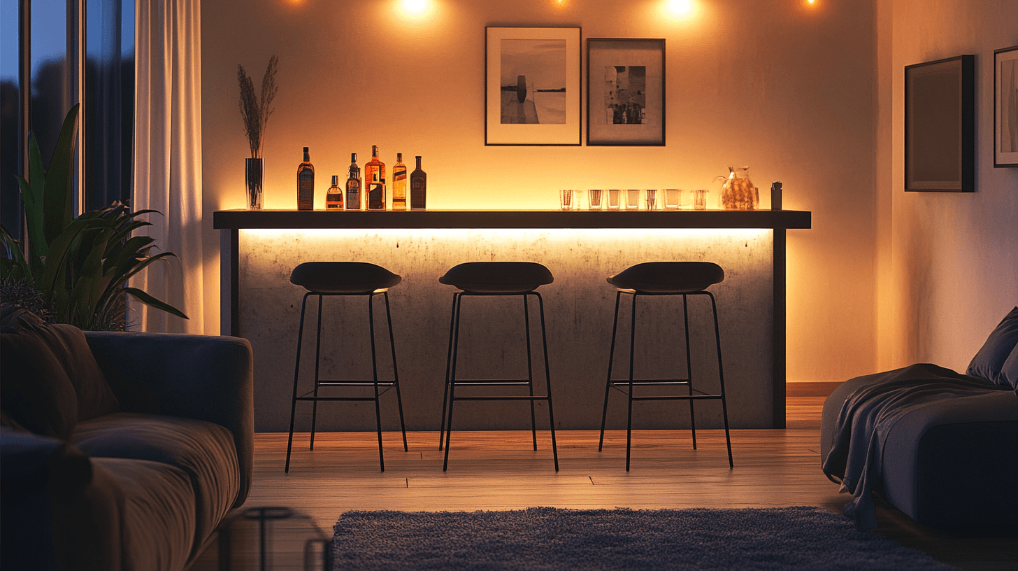 Atmosfera da bar a casa: tavoli da bar e sgabelli da bar