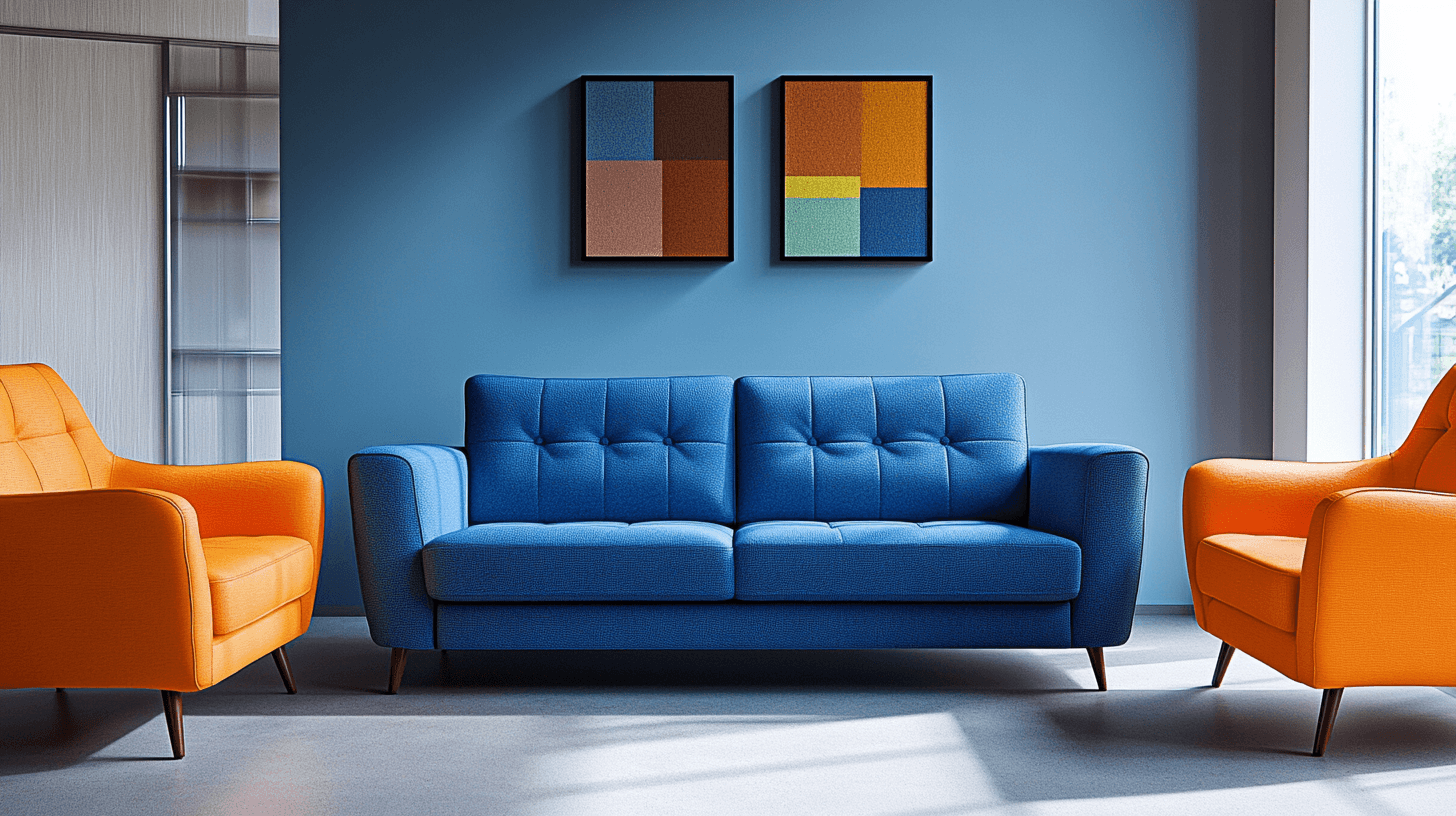 Mobili in blu e arancione: un'armonia di colori