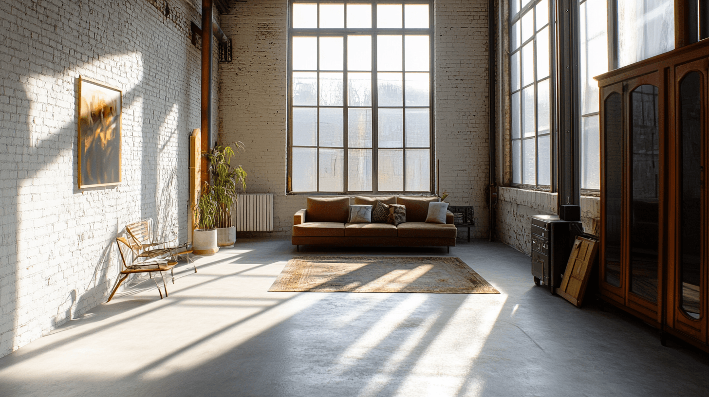 Decorazione nel soggiorno in stile loft: Meno è di più