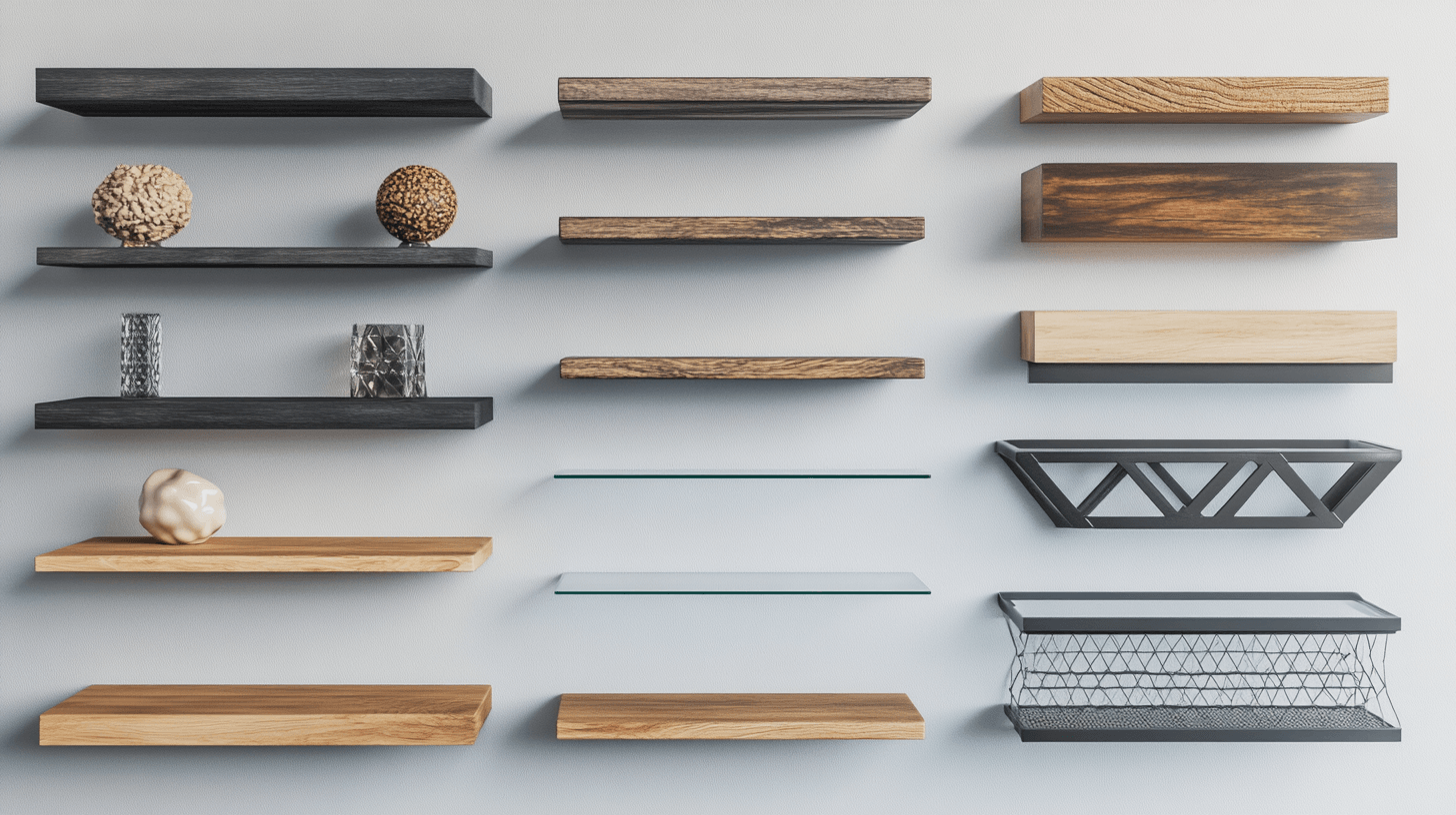 Diversi design e materiali di mensole a muro