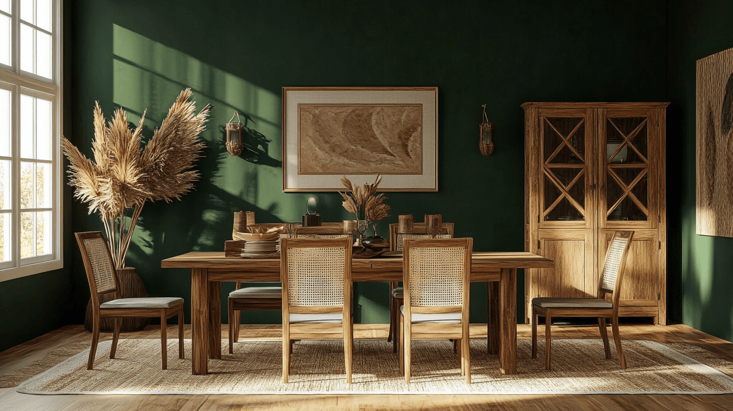 Verde intenso nella sala da pranzo: connessione con la natura ed eleganza