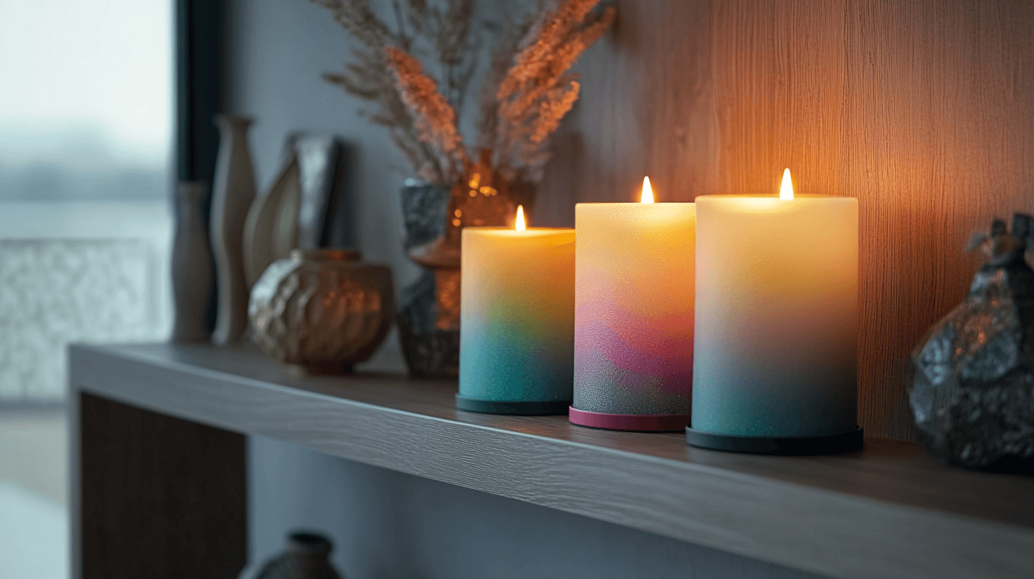 Composizioni creative con candele colorate