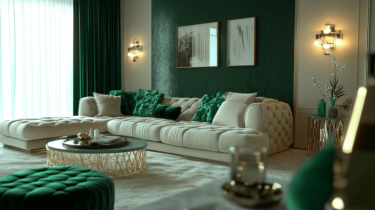 Verde smeraldo nel soggiorno: elegante e rilassante