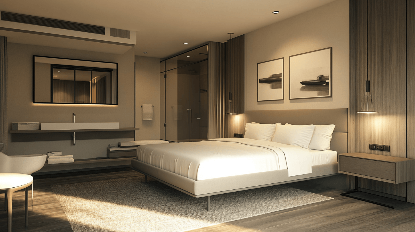Idee di design per una camera da letto armoniosa con bagno en suite